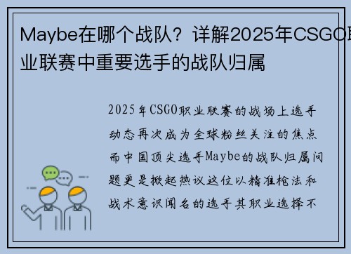 Maybe在哪个战队？详解2025年CSGO职业联赛中重要选手的战队归属